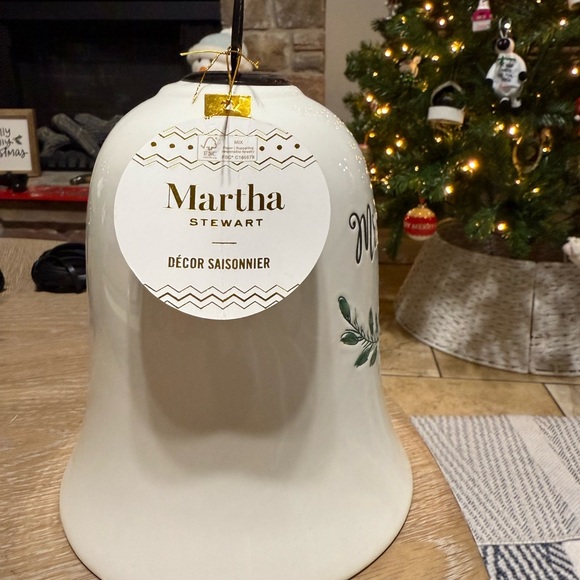 Martha Stewart Mrs. & Mrs. Est 2025 White Ceramic Bell with Greenery Design - Picture 2 of 4